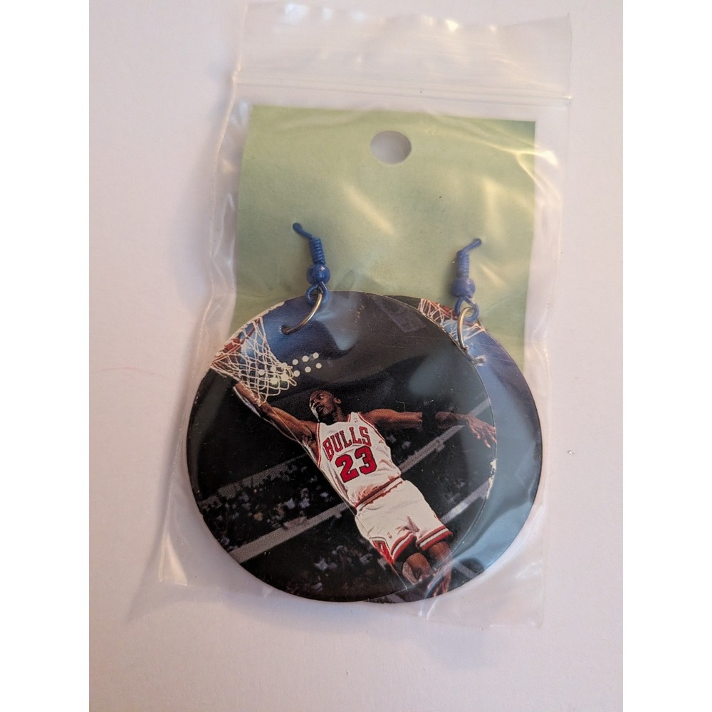 Michael Jordan‎ Chicago Bulls Dunk Graphic Round Drop Earrings Blue Hook MJ 23